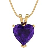Clara Pucci 14K Yellow Gold Plated Solitaire 16" Box-Chain Necklace - Sterling Silver 2ct Heart Cut Amethyst Pendant