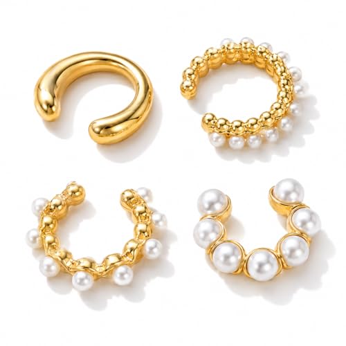 4 Pairs Ear Cuffs Non Piercing - Gold Pearl Ear Cuff Earrings for Women - Non Piercing Ear Cuffs Clip on Cartilage Earring Adjustable Fake Earrings Set at Amazon