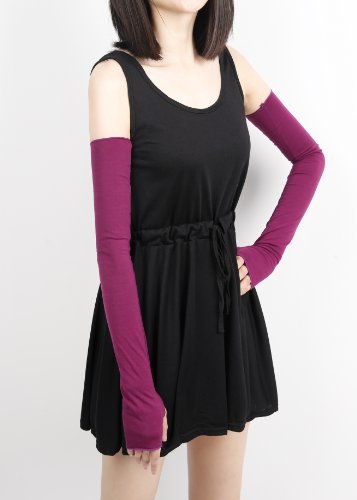Women Stretchy Long Sleeve Fingerless Gloves (Purple)