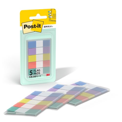 3M ポストイット フィルム 付箋 透明見出し かわいい マルチカラー 3個セット 100枚(5色) 683-3PASTEL
