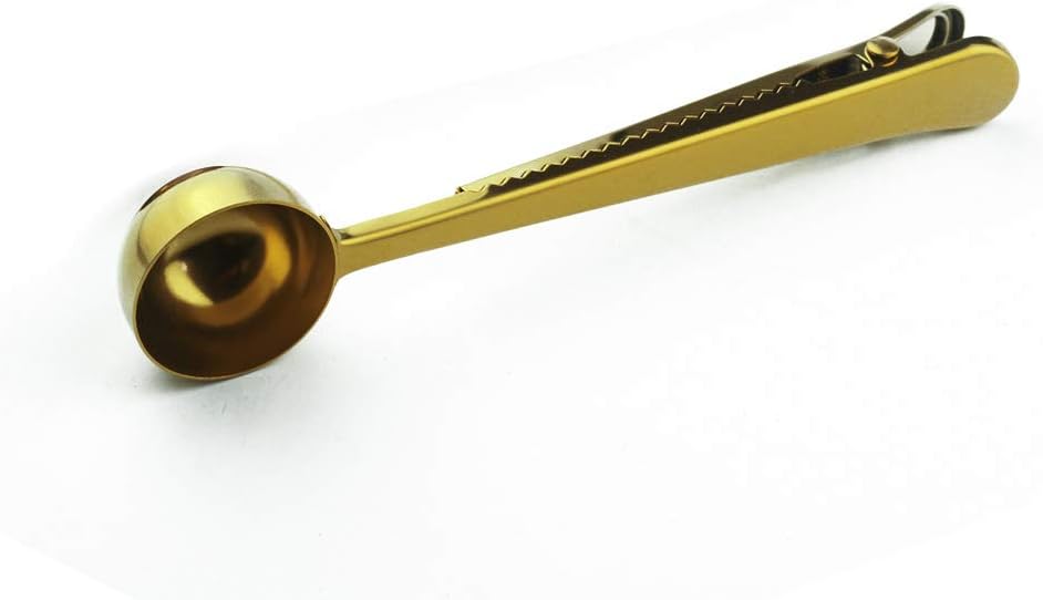 Blackr 2-in-1 Stainless Steel Coffee Scoop Multifunctional Ground Tea Measuring Scooper with Bag Clip Gold
