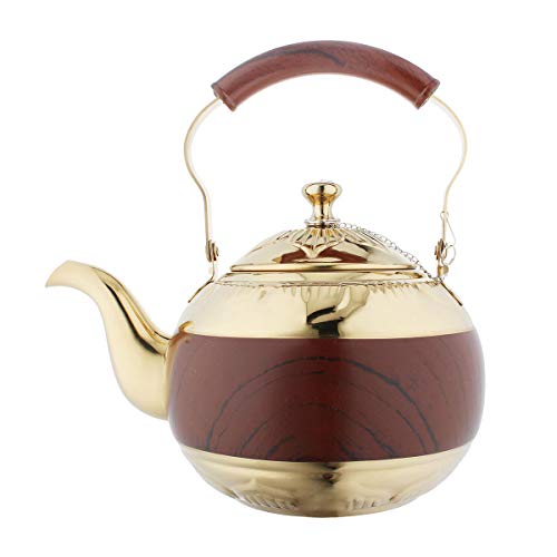 OMGard Gold Tea Pot with Infuser Loose Tea Leaf 2 Liter Stainless Steel Teapot Coffee Water Small Kettle Filter Set Warmer Teakettle for Stovetop Induction Stove Top 2.1 Quart / 68 Ounce - Thumbnail 7
