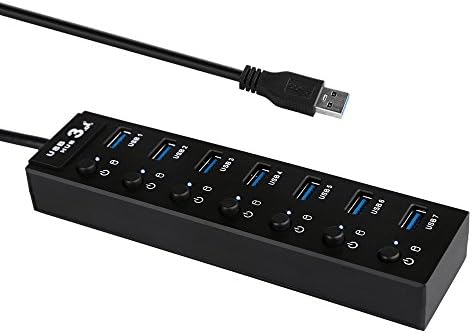 Westful 7-Port USB 3.0 Hub Universal USB Data Hub with Individual Switches and LED Indicators Best USB3.0 7 Ports Hub for Macbook Air, Tablet, PC, Computer