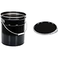 Vestil Steel Open Head Pail with Handle (5 gallon) and Vestil Steel Lever Lock Pail Lid - Black