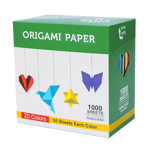 Origami Paper Kit 1000 Sheets 6 Inch Square Double Sided Color 20 Vivid Colors for Beginners Trainning and School Craft Lessons