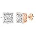 Sterling Silver Best Selling Halo Diamond Earrings 1/4ctw Pair or 1/8ctw Single Princess or Round (1/4ctw Pair Rose Princess)