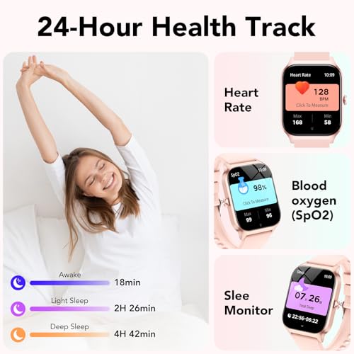 Smart Watch Women Men, 1.85 Inch HD Smartwatch with Al-Voice and Calls, WhatsApp Notifications, Smart Watch with Pedometer/Heart Rate Monitor/Sleep Monitor, 115+ Sports Modes, IP68 Waterproof Pink