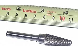 Canadian Tool and Supply 1/2-Inch x 1-1/8-Inch Taper 14° w/Radius End Carbide Bur Double Cut 1/4-Inch Shaft (SL-4-D)