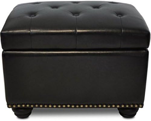 Beautiful Black Faux Leather Finish Extra Padded Storage Furniture Ottoman