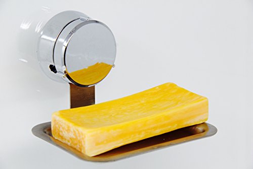 HOME SO Soap Dish Tray with Suction Cup - Removable Bath Shower Holder for Soap Bars, Sponges, Shampoo - Stainless Steel, Chrome