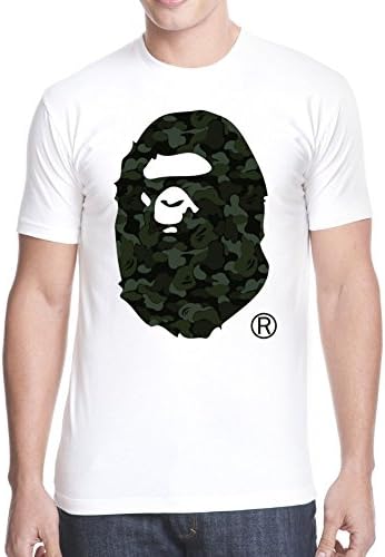 Customized Poly Cotton Comfortable Bape Men's T-Shirt Crew Neck White