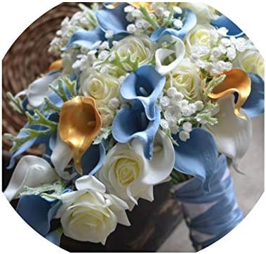 ヴィンテージ 人工ブルーフラワーブーケ カラーリリー 花嫁ブーケ シルク ローズ ウェディングフラワー ブライダルブーケ ブーケ