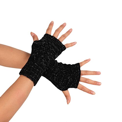 AIMTOPPY Fashion Knitted Arm Fingerless Winter Gloves Soft Warm Mittens (Black) - Thumbnail 4