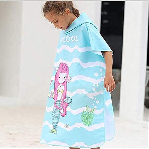 VOCOOL Hooded Poncho Microfiber Towel for 2-7 Years Old Children - Mermaid