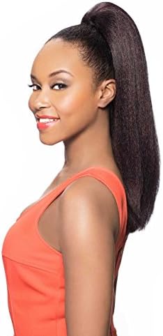 DS010 Ponytail Color 1B - Foxy Silver Wigs 20" Long Straight Drawstring Hairpiece Clip On Synthetic African American Womens