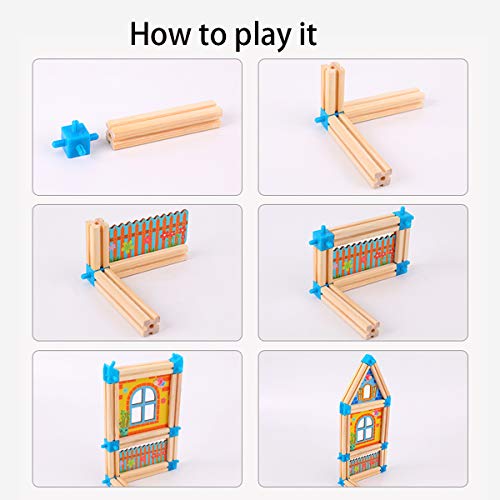 Wondertoys 128 Pieces Wooden Dollhouse Accessories with 2 People DIY Architecture Model Set Pretend Play Educational Toys for 3 Years Old Boys and Girls - Thumbnail 5