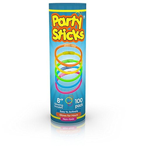 100 Count Bulk Assorted Glow Sticks in 5 Vibrant Shades (Pink, Green, Blue, Yellow, Orange), 8 Inches | Last 8 - 10 Hours | Safe, Non Toxic, Waterproof   Bracelets Party Pack by PartySticks