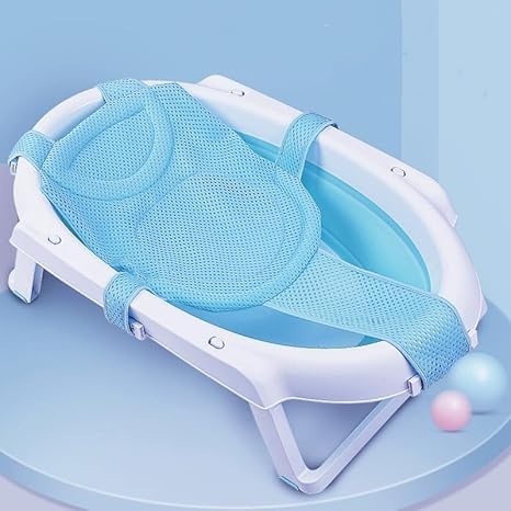 Photo 1 of Baby Bath Seat Mat Infant Bathing Support Mat with Five Safety Support Corner Adjustable Antiskid Bath Net Cushion Baby Shower Net Pad Comfortable Baby Bathtub Sling