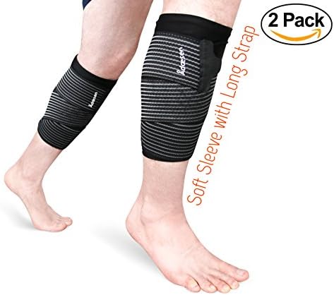 Calf Brace, 2 stabilizers in 1 bundle, Soft Compression Wrap Sleeve with Straps, For Post-surgery Recovery, Volleyball, Basketball, Soccer, Running, Jogging, Hiking, Sports and Daily Use