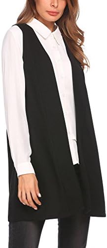 Opino Womens Collarless Split Back Open Front Solid Casual Long Vest Black S