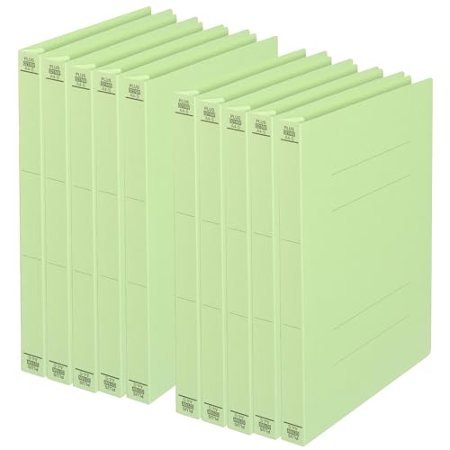 プラス フラットファイル 樹脂製とじ具 厚とじ300 A4 縦 グリーン 10冊 No.021NW 79-046×10