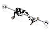 Industrial Barbell CZ 316L Stainless Steel Antique Snake 1 1/2