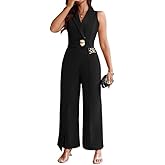 CHICME Womens 2 Piece Outfit Sleeveless Notched Collar Button Decor Crop Vest and High Waist Wide Leg Pants Set