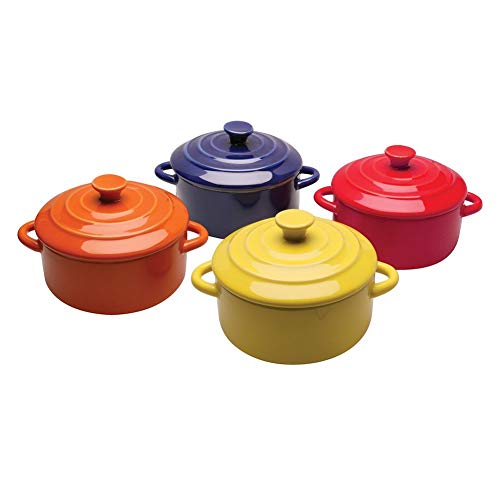 BW Brands Colorful Stoneware Mini Casserole Pots With Lids - Set of 4,Assorted (Certified Refurbished)