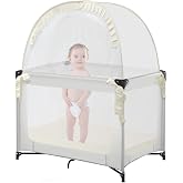 L RUNNZER Pack N Play Tent, Baby Crib Tent to Keep Baby from Climbing Out, Pop Up Crib Net for Pack and Plays, Mini Cribs &amp; Play Yards, See-Through &amp; Breathable Mesh Crib Canopy, Beige, R07s-beige