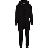 Woodies Black Onesie for Adults, Lounge Style Non-Footed Onesie Pajamas with Hoodie for Women and Men, Unisex Half Zipper PJs