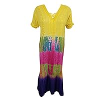 Mogul Womens Maxi Dresses Tie-Dye Boho Hippie Floral Embroidered Caftan Dress