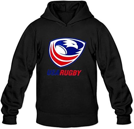 TMILLER Men's USA Rugby Logo Hoodied Sweatshirt Size XL Black