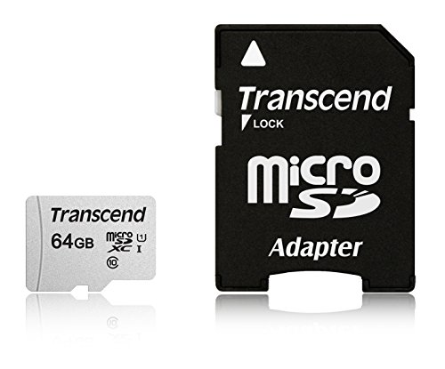 Transcend 64GB microSDXC UHS-I Class 10 U1 Memory Card with Adapter (TS64GUSD300S-A)