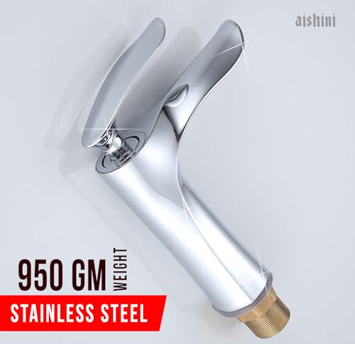 Aishini Bathroom Sink Faucet, Heavy Duty Energy-Efficient Tap, Single-Lever Cold & Hot Water Bathroom mixer, Stylish Contemporary Bathroom Faucet, Basin or Deck Mount Bathroom Fixtures | Chrome