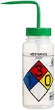 Bel-Art F11816-0011 Right-to-Know Safety-Vented / Labeled 4-Color Methanol Wide-Mouth Wash Bottles; 500ml (16oz), Polyethylene w/Green Polypropylene Cap (Pack of 4)