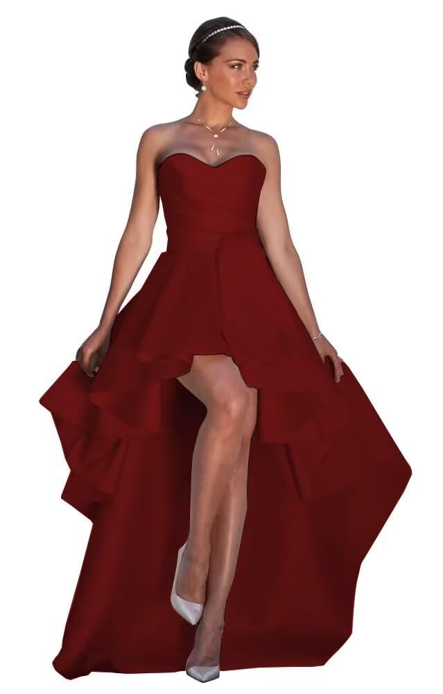 NLQ Satin Prom Dresses for Women Strapless High Low