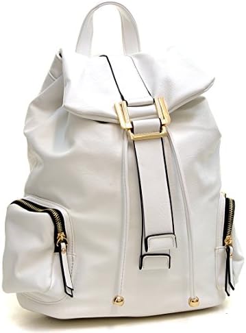 Dasein Faux Leather Convertible Drawstring Fashion Backpack Purse with Side Pockets - White