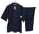 Soojun Men's Solid Color Kimono Top with Pocket and Pant Pajamas Set