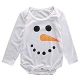 Baby Boys Girls Christmas Long Sleeve Smiling Snowman Face Bodysuit