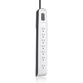 Belkin 7-Outlet Surge Protector Power Strip, 2000J, 12ft Cord, Angled Plug | power strip surge protector, telephone line protection, angled plug, home office, entertainment center