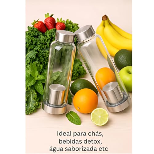 Garrafa de Vidro com Infusor e Capa Neopreme 550ml Preto – Ideal para Chá, Água Saborizada e Bebidas Naturais