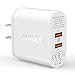 Quick Charge 2.0 AUKEY USB Wall Charger with Dual Ports for Samsung Galaxy Note8 / S8 / S8+, LG V10, Google Nexus 6, BlackBerry Priv and More