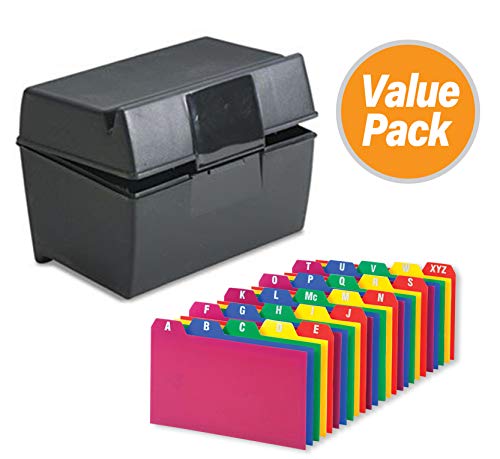 Index Card Holder, Index Cards Storage Box Holds Up To 300 4x6" Cards, With Poly Card Guides A-Z, 4x6 Inch - Value Pack