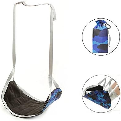 Travel Airplane Portable Foot Rest,Fukalu Feet Hammock Swing and Hang Feet [Preventing Leg Swelling] Plane Footrest, Adjustable Height Portable Travel Foot Rest for Airplane Office (Camo Blue)