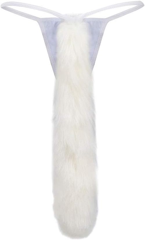 HNGPB Faux Fox Fur Tail Thongs Women Sexy Plush Panties Cosplay Costumes Cute Cat G-String Underwear - One size (White)