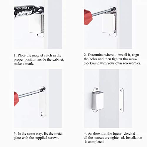 DonYoung Magnetic Latch,20lb Magnet Cabinet Door Catch,Stainless Steel Screws for Solid Surface,Keep Kitchen Bathroom Cupboard Wardrobe Closet Door Drawer Tightly Closed,4PCS - Easy Installation
