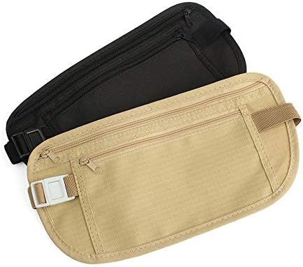 Cloth Waist Bags Travel Pouch Hidden Wallet Passport Money Waist Belt Bag Slim Secret Security Useful Travel Bags Chest Packs, Pack of 2