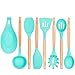 Kitchen Utensils - Silicone and Wooden Spoons - 9 Pieces kitchen utensil set - Pasta Fork - Slotted Turner - Solid Spoon - Slotted Spoon - Round Spatula - Utensils Cooking Set kitchen utensils holder