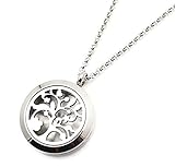 Tree of Life Essential Oil Diffuser Necklace Stainless Steel Aromatherapy Jewelry with 20 Inch Rolo Chain 5 Pads