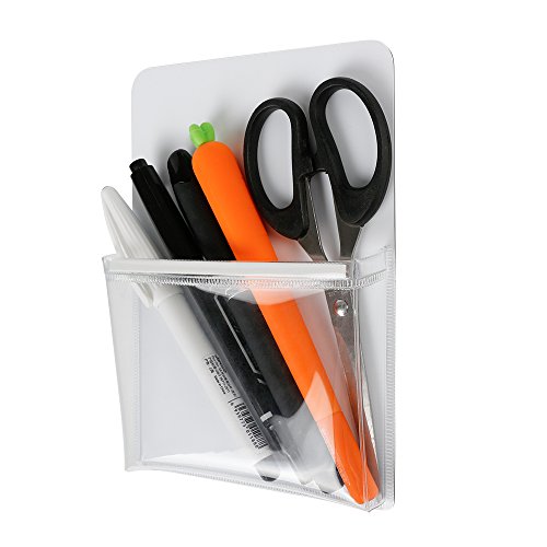 Magnetic Pencil Holder Sticker, SPESSN Refrigerator Storage Pocket for Pen Scissors Markers Keysfor Whiteboard Locker Cabinet Container and All Other Steel and Iron Surfaces- 2Packs(MEDIUM)